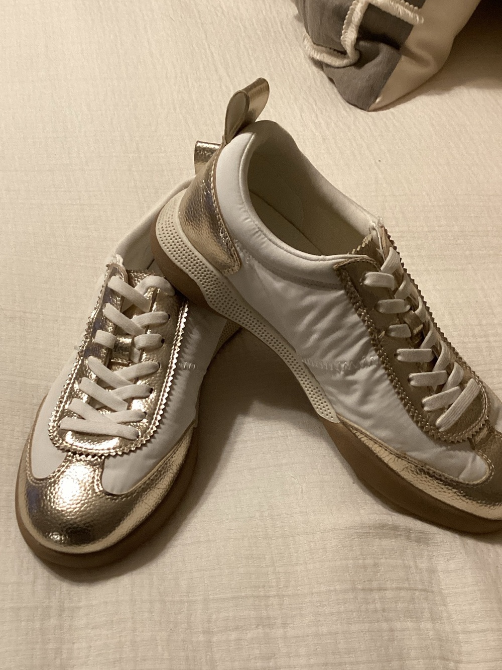 Anne Klein White and Gold Low-Top Sneakers